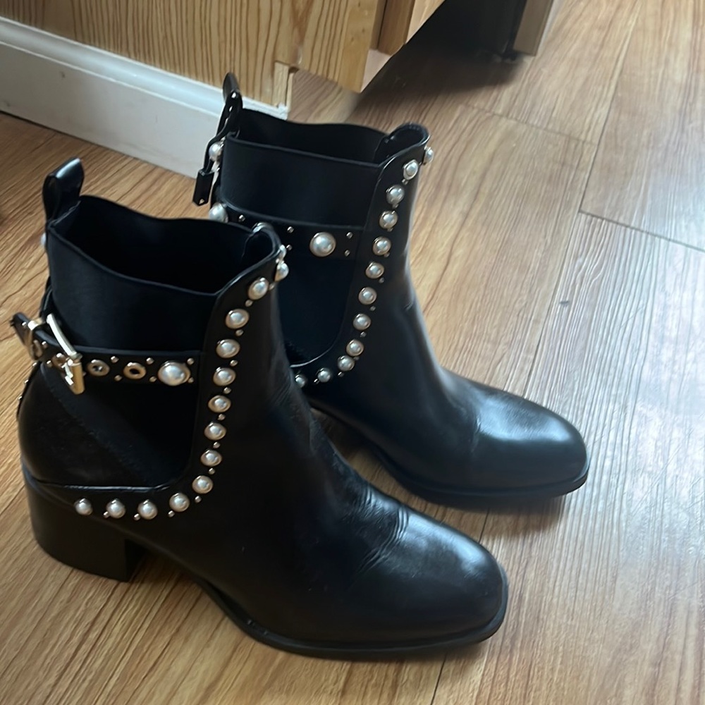 Zara pearl studded boots worn once